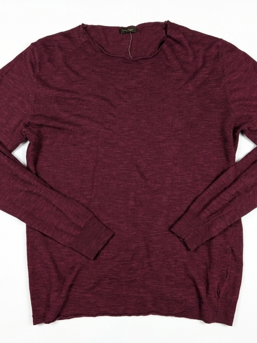 NE PAS Italy Linen Cotton Slub Sweater Men's L Burgundy Raw Edge Beachy Coastal